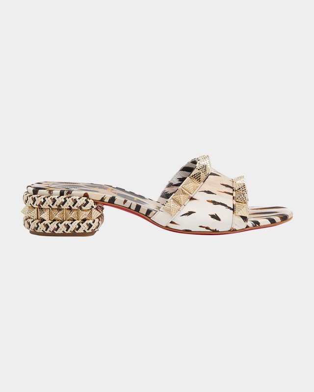 Pyramule Studded Leopard Block-Heel Mules